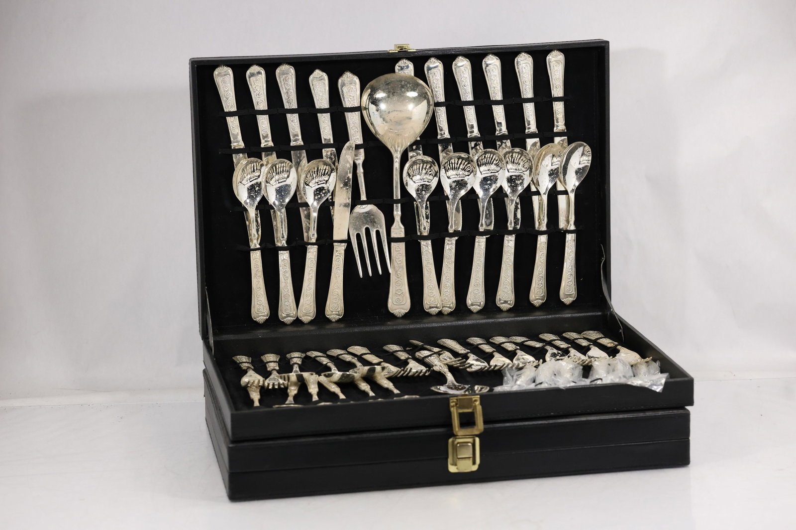 Two (2x) Boxed Ornate Silver Tone and Gold Tone Flatware Sets (1 of 20)