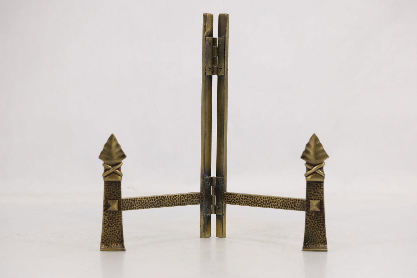Arts and Crafts Hammered Brass Folding Display Stand with Arrowhead Finials (1 of 15)