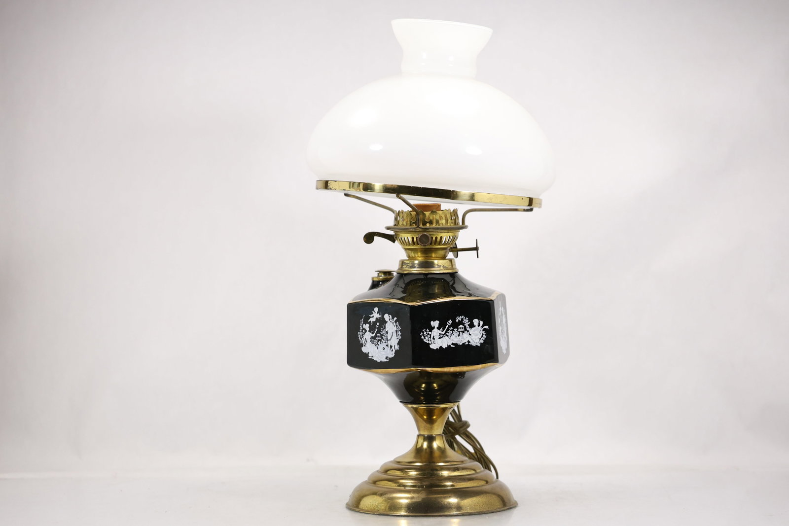 Antique Black Glass Oil Lamp Converted to Electric with Milk Glass Shade (1 of 13)