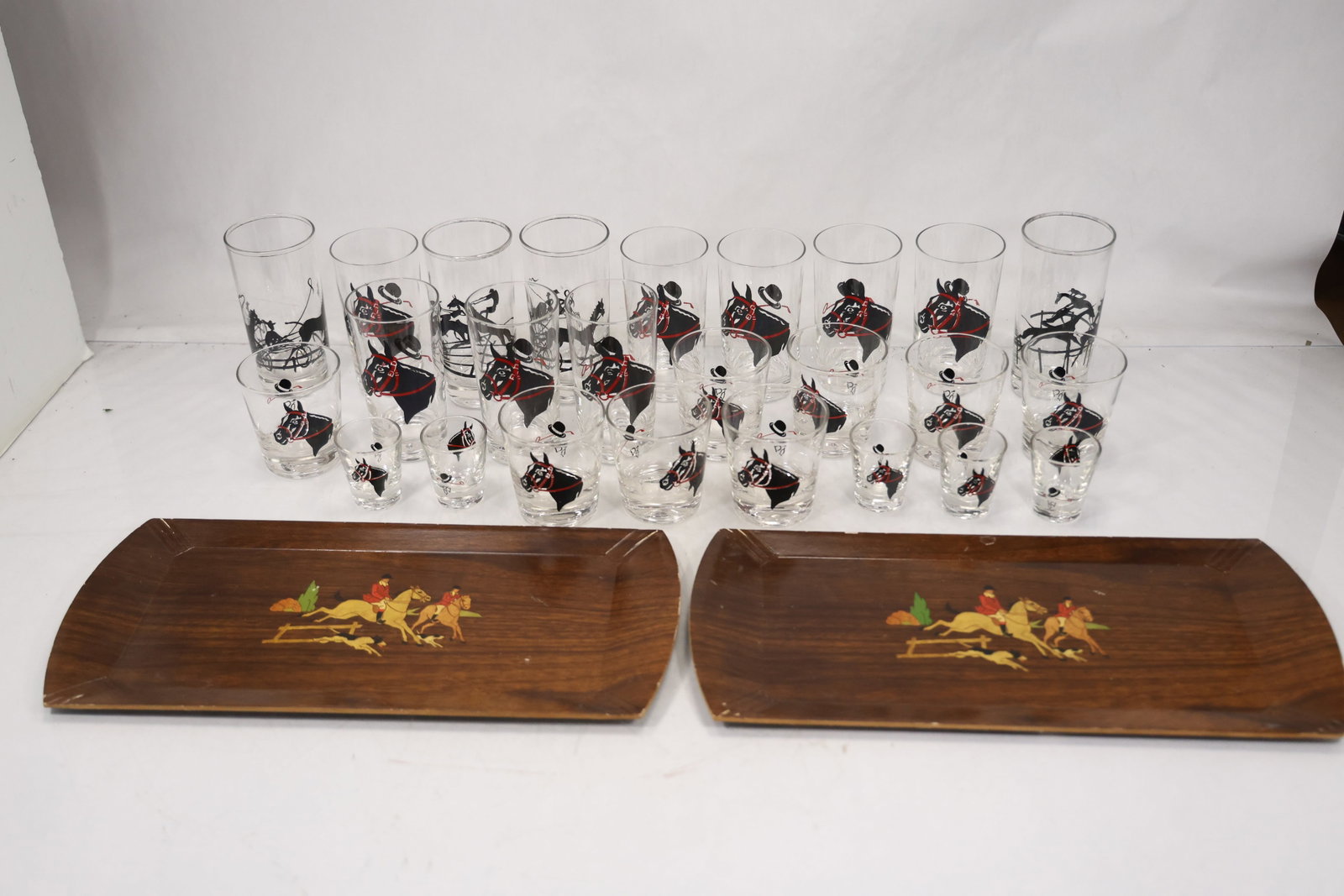 Barware Set with Horse Racing Theme Glasses and Wooden Serving Trays (1 of 18)