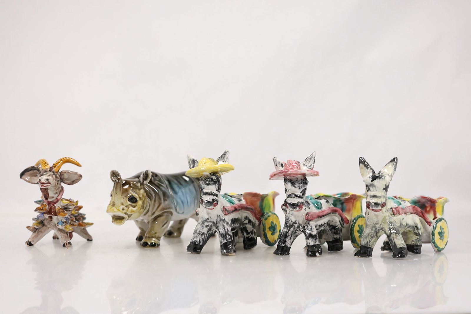 Group of Hand Painted Donkey and Animal Figurines with Carts (1 of 16)