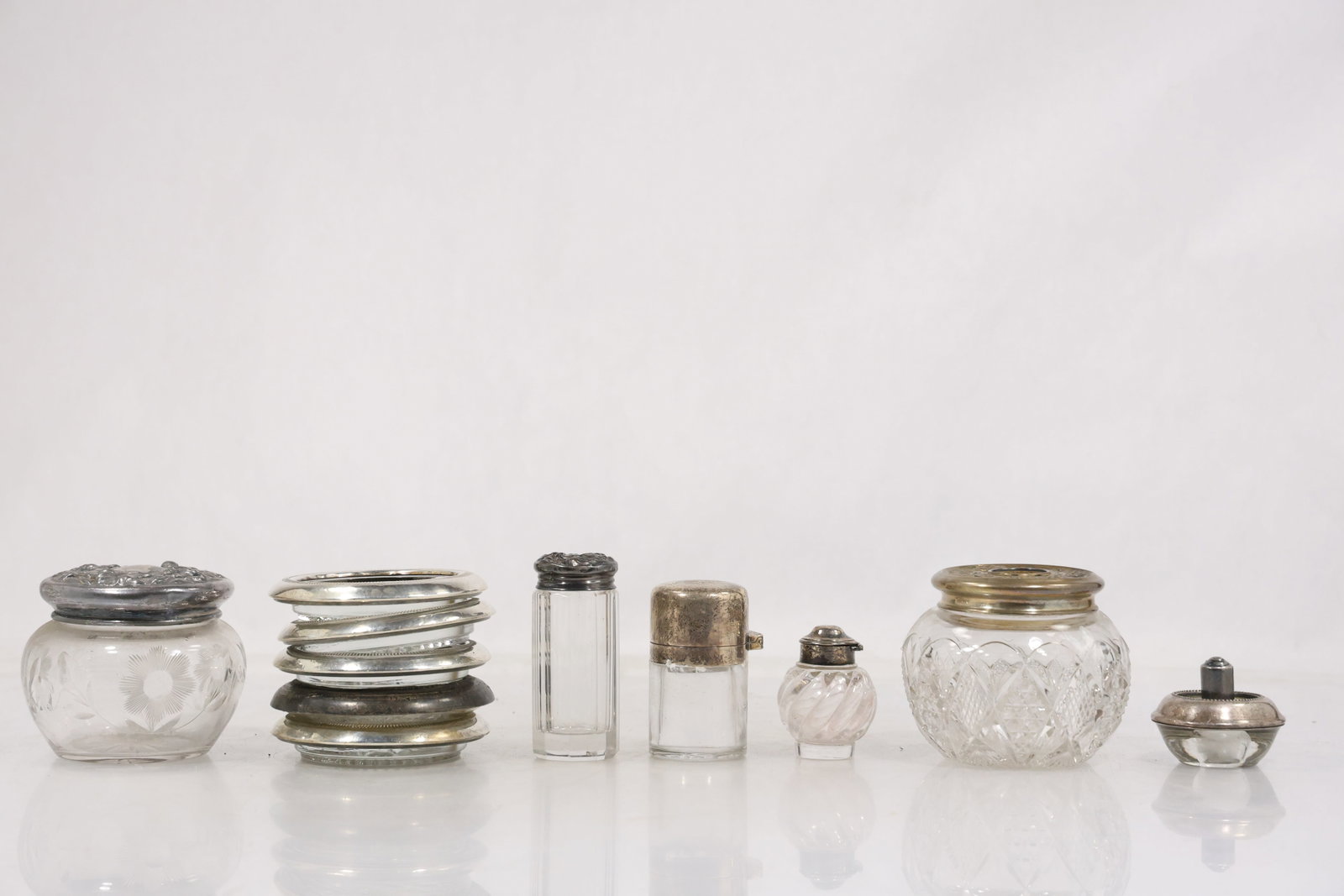Group of Cut Glass Dresser Jars Vanity Containers and Silver Tone Lids (1 of 16)