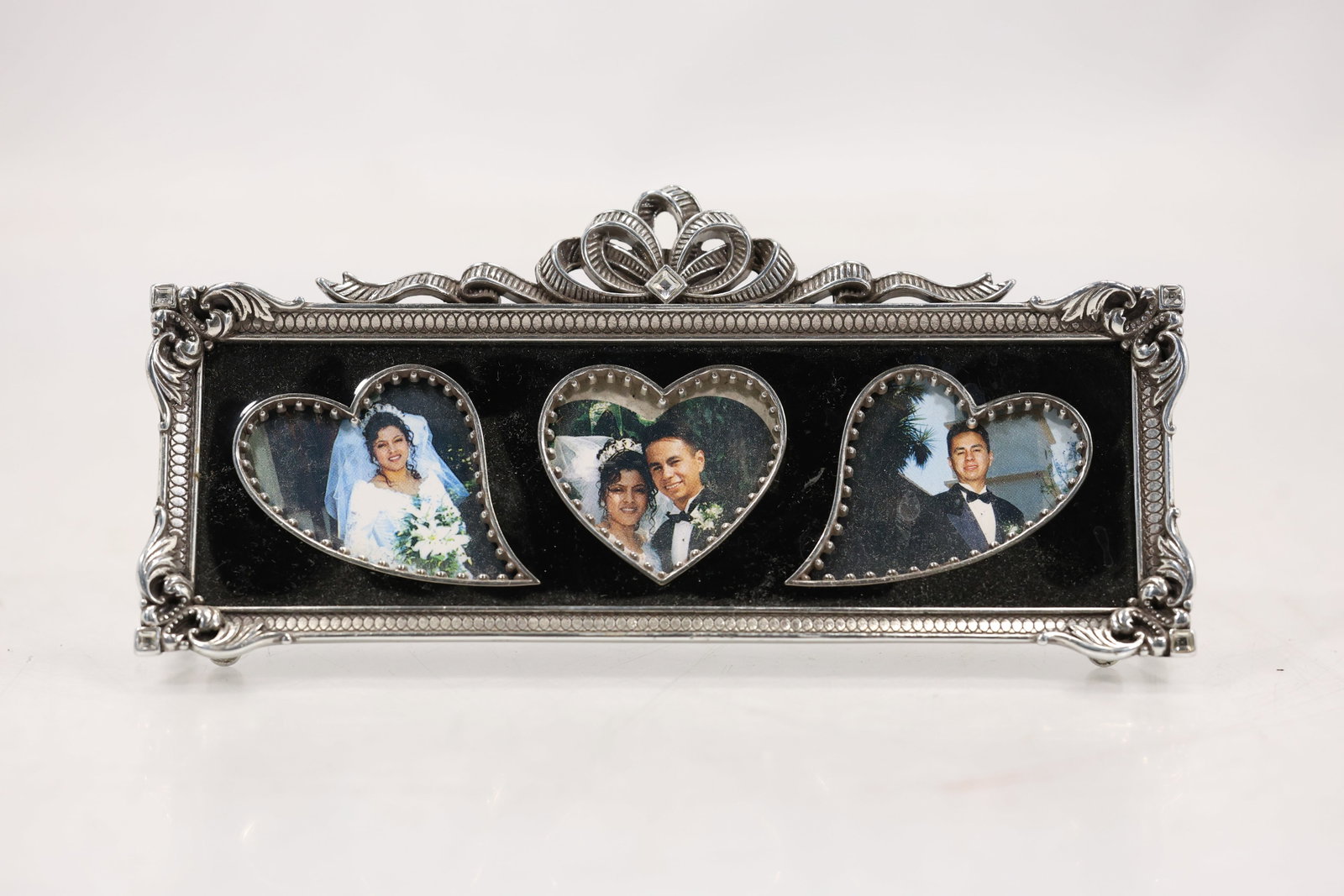 Brighton Ornate Silver Tone Triple Heart Opening Tabletop Picture Frame (1 of 12)