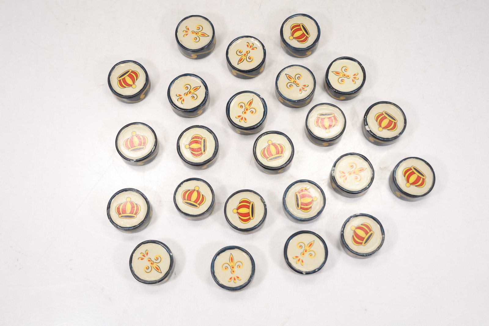 Group of 20 Hand Painted Heraldic Checker Pieces Game Tokens (1 of 12)
