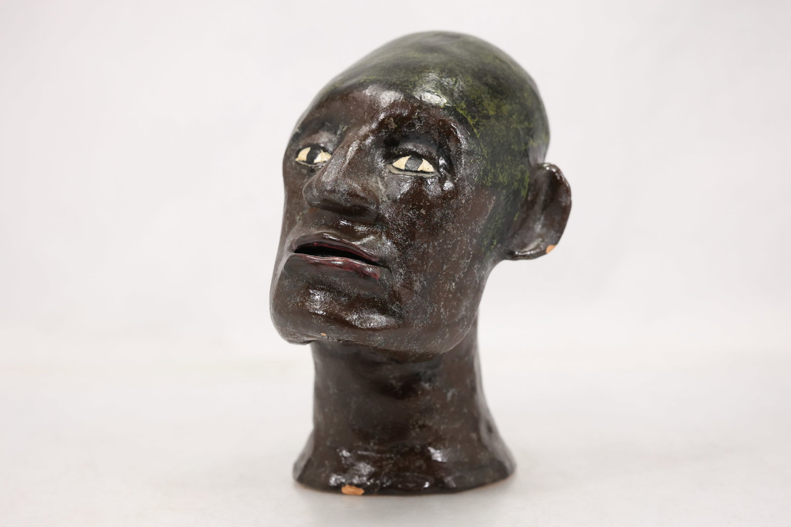 Folk Art Pottery Head Sculpture, Signed "SCA 02" (1 of 11)