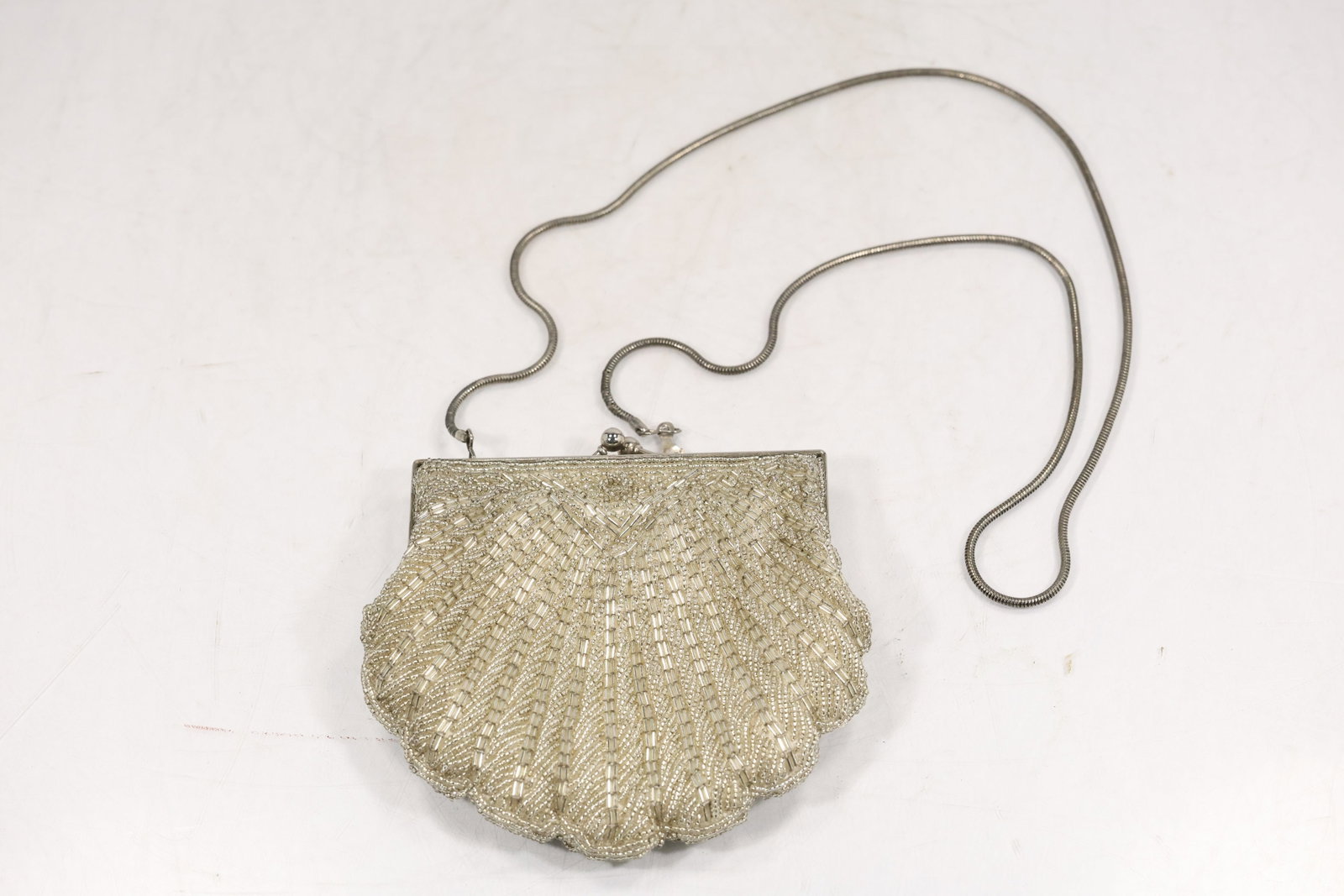 Vintage Shell Form Beaded Evening Purse with Chain Strap (1 of 10)