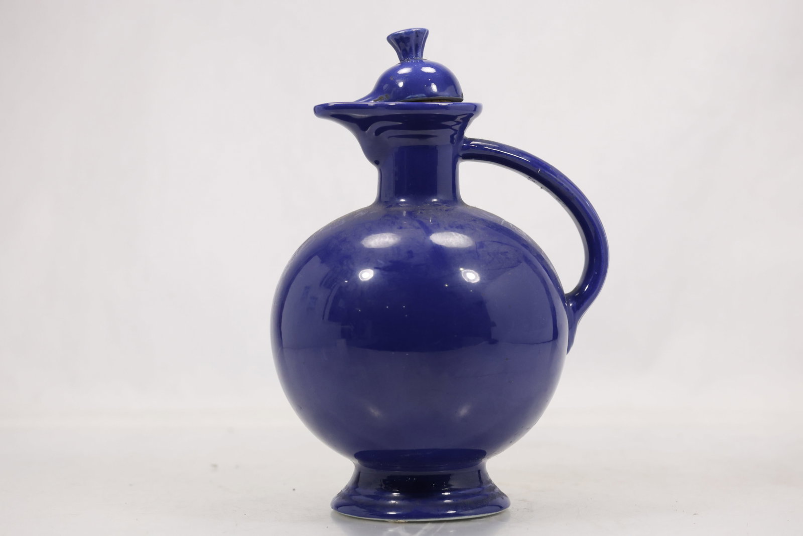 Cobalt Blue Glazed Ceramic Ewer Decanter with Cork Stopper (1 of 11)