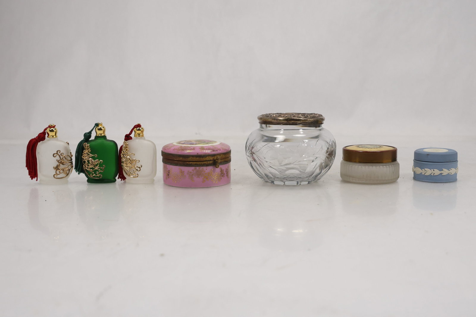 Group of Seven Miniature Perfume Bottles and Dresser Jars (1 of 12)