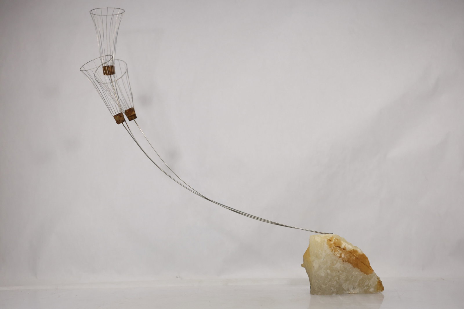 Mid-Century Modern Ikebana Style Wire Flower Arranger on Stone Base (1 of 12)