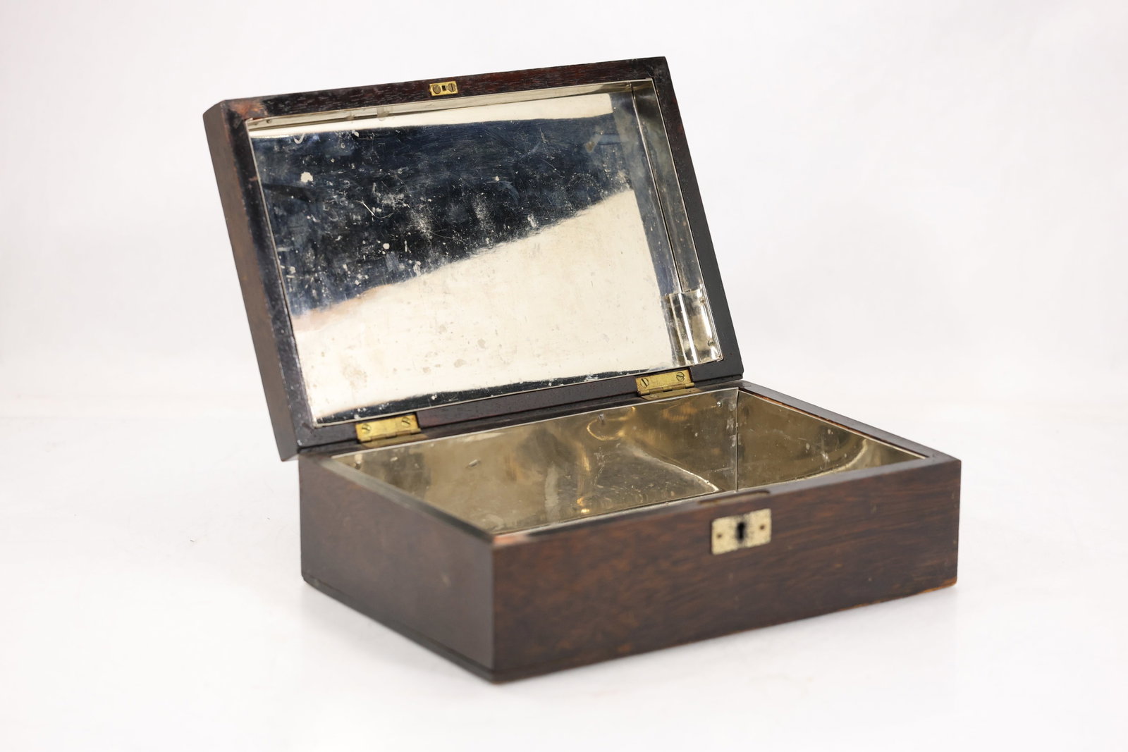 Wood Dressing Box with Mirrored Lid and Metal Lined Interior (1 of 11)