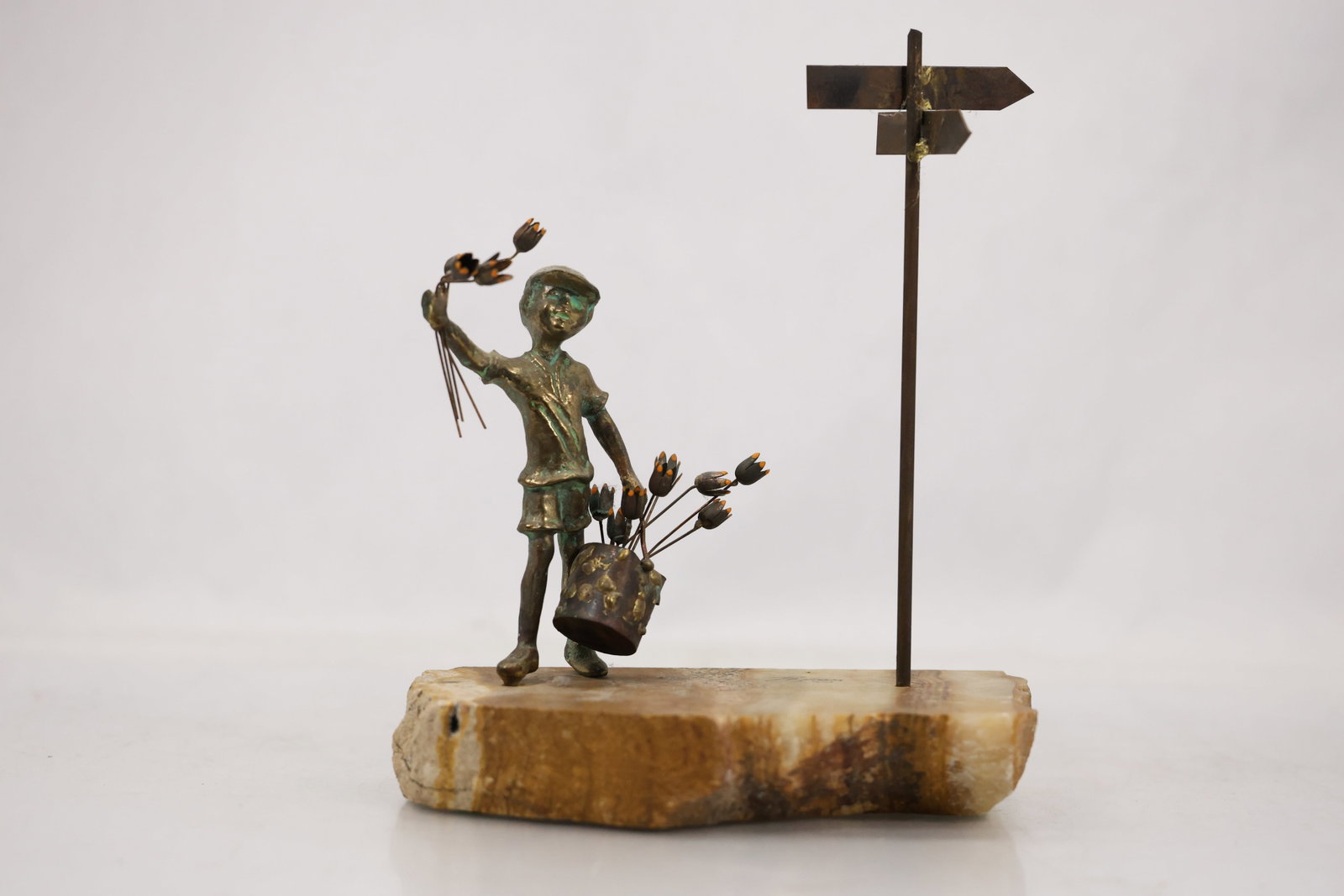Bijan Brass Flower Seller Sculpture on Onyx Base (1 of 15)