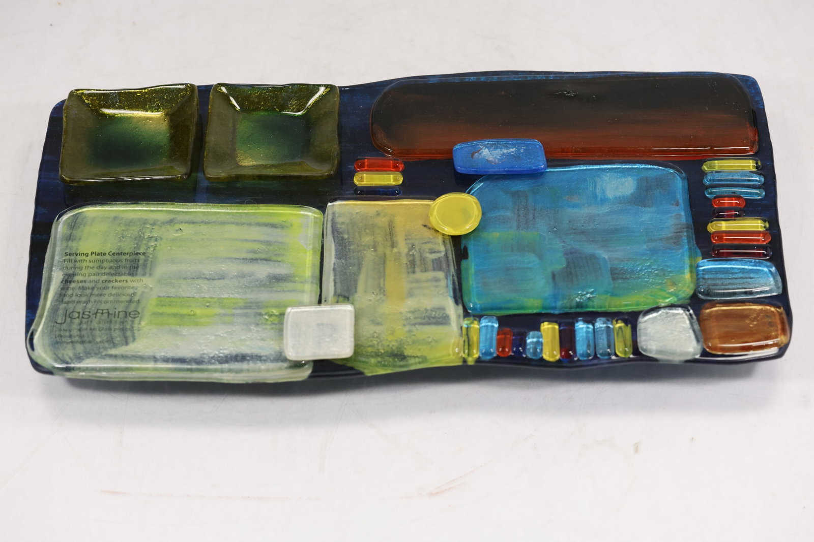 Jasmine Art Glass Fused Glass Serving Plate Centerpiece with Dipping Dishes (1 of 16)