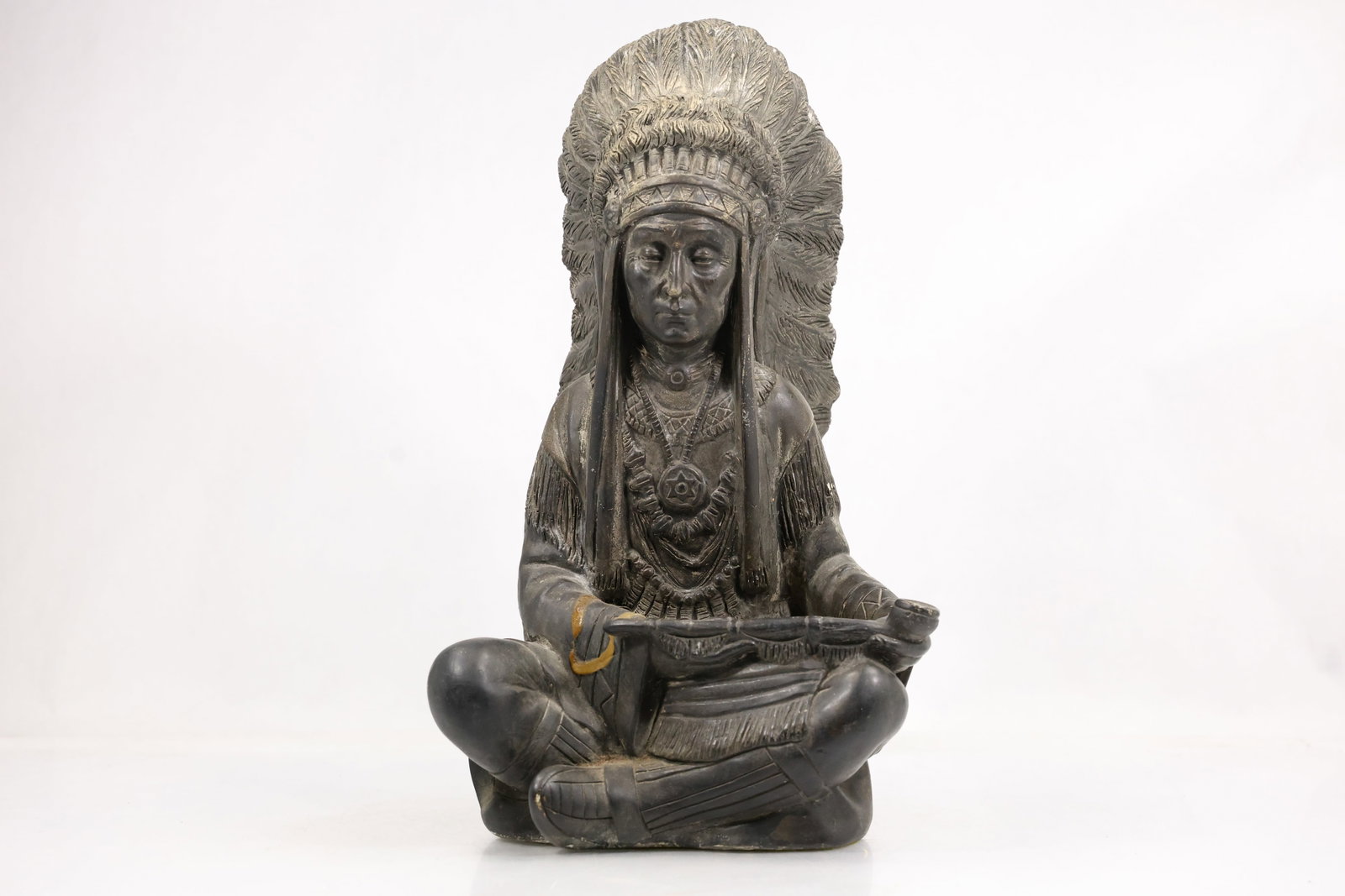 Native American Chief Seated Figure Sculpture Resin Composite Decorative Statue (1 of 18)