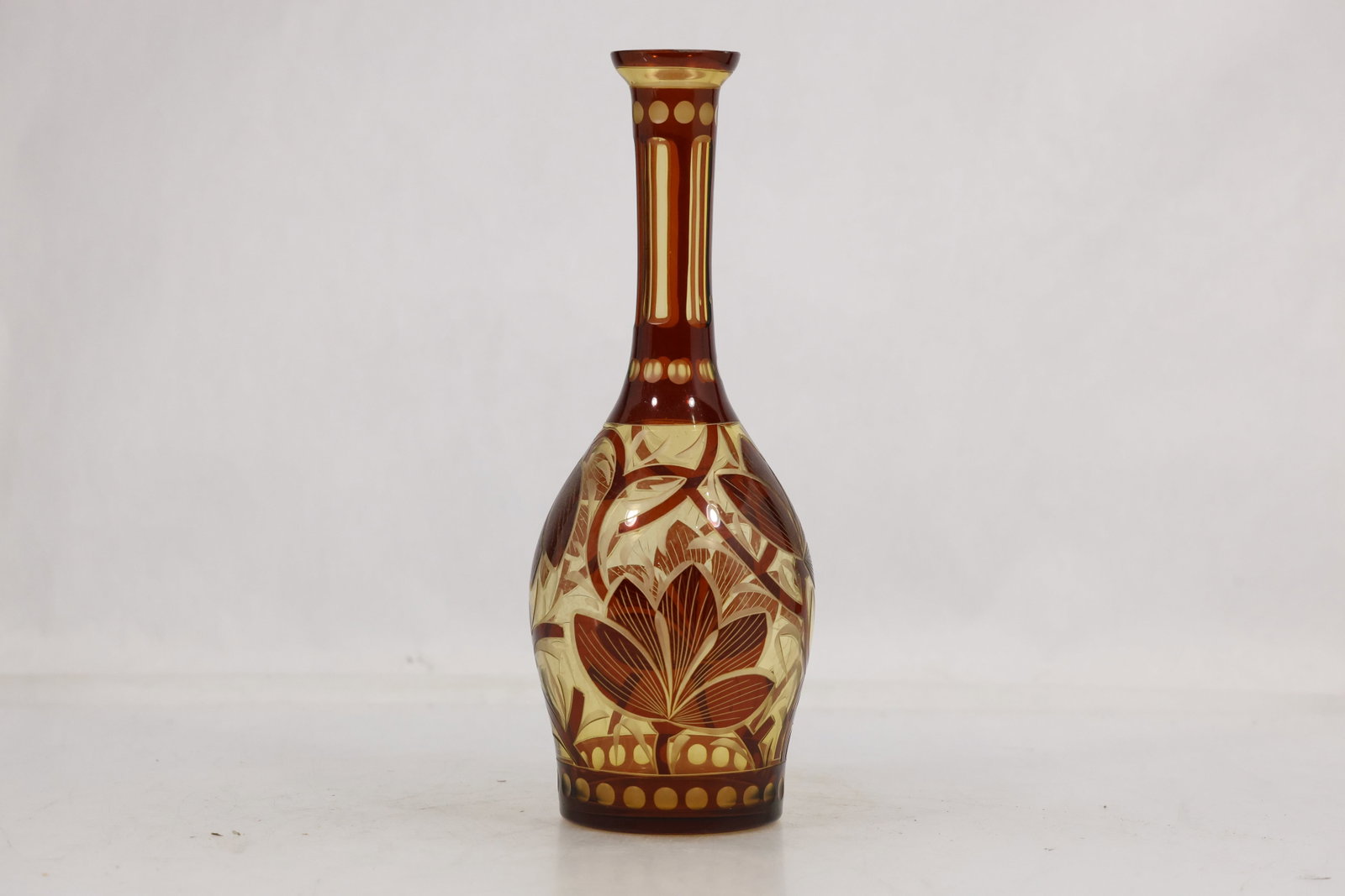 Bohemian Style Amber Cut to Clear Glass Bud Vase with Floral Decoration (1 of 13)