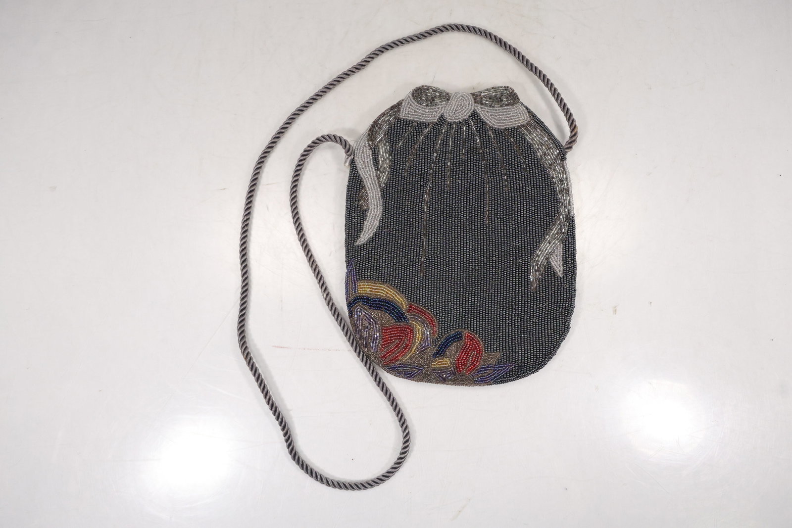 Art Deco Style Floral Beaded Evening Purse with Cord Strap (1 of 12)