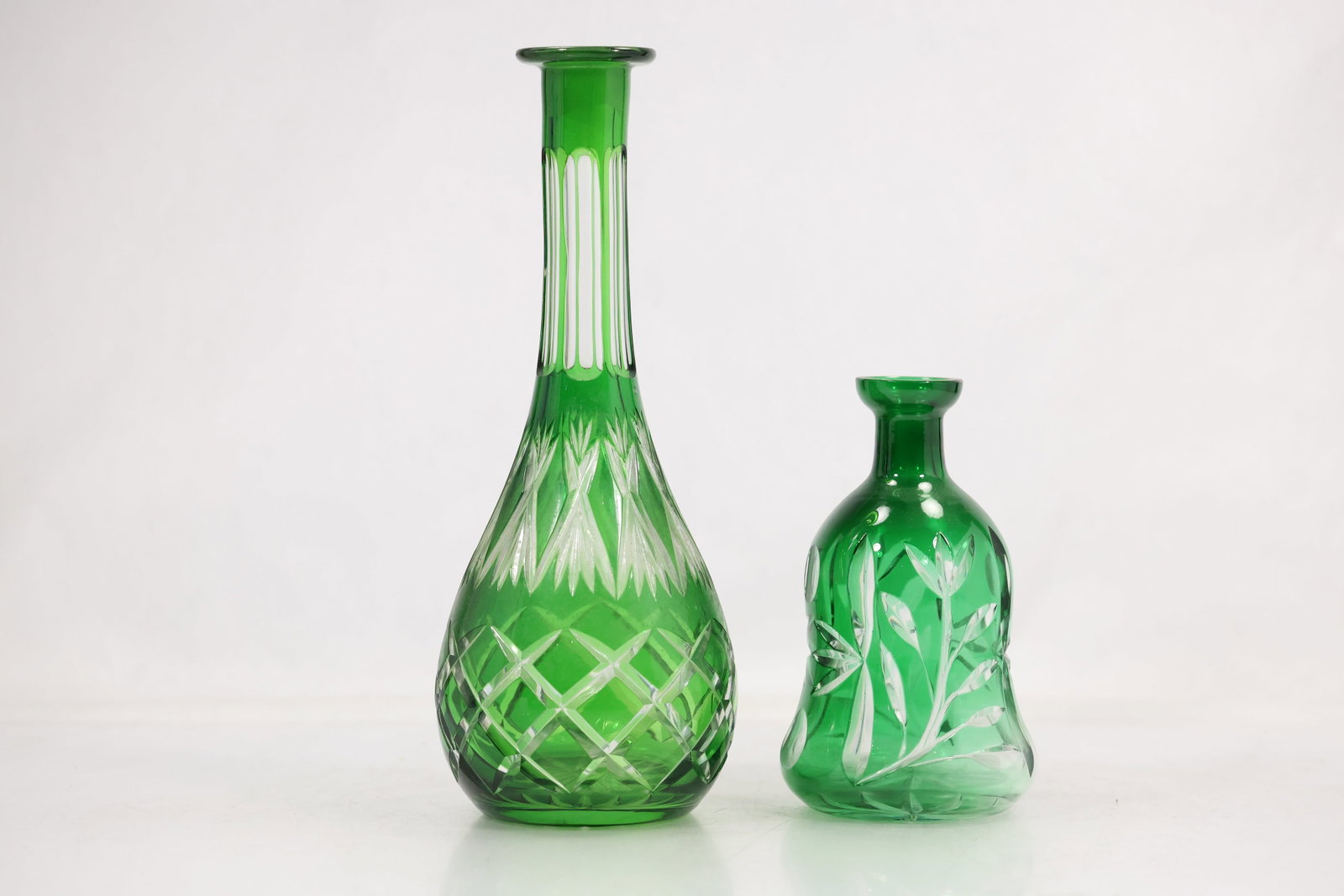 Two Green Cut to Clear Glass Vases (1 of 15)