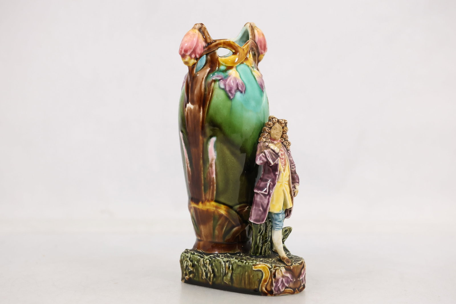Majolica Style Figural Man and Floral Vase (1 of 19)