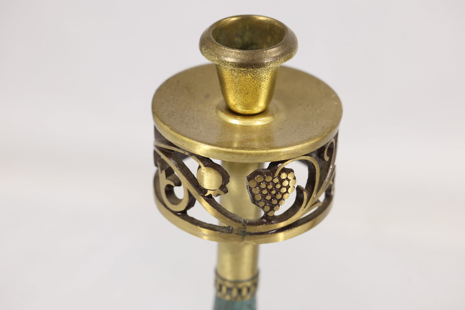 Pair Brass and Verdigris Openwork Candlesticks - 6