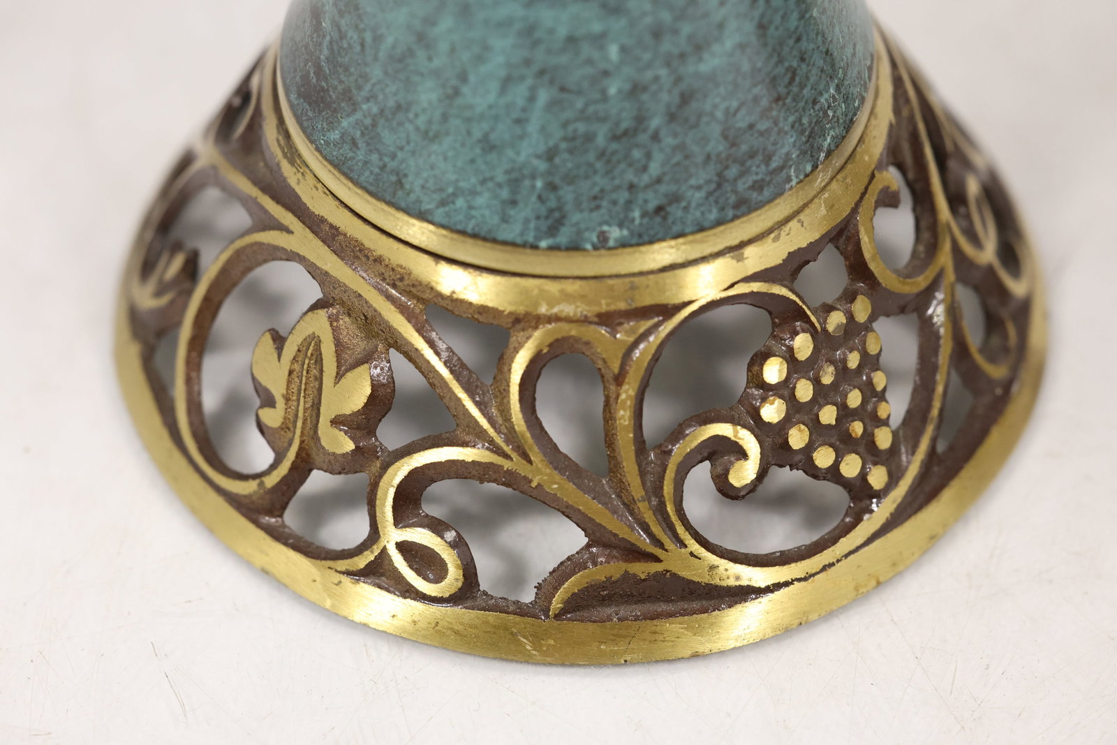 Pair Brass and Verdigris Openwork Candlesticks - 9