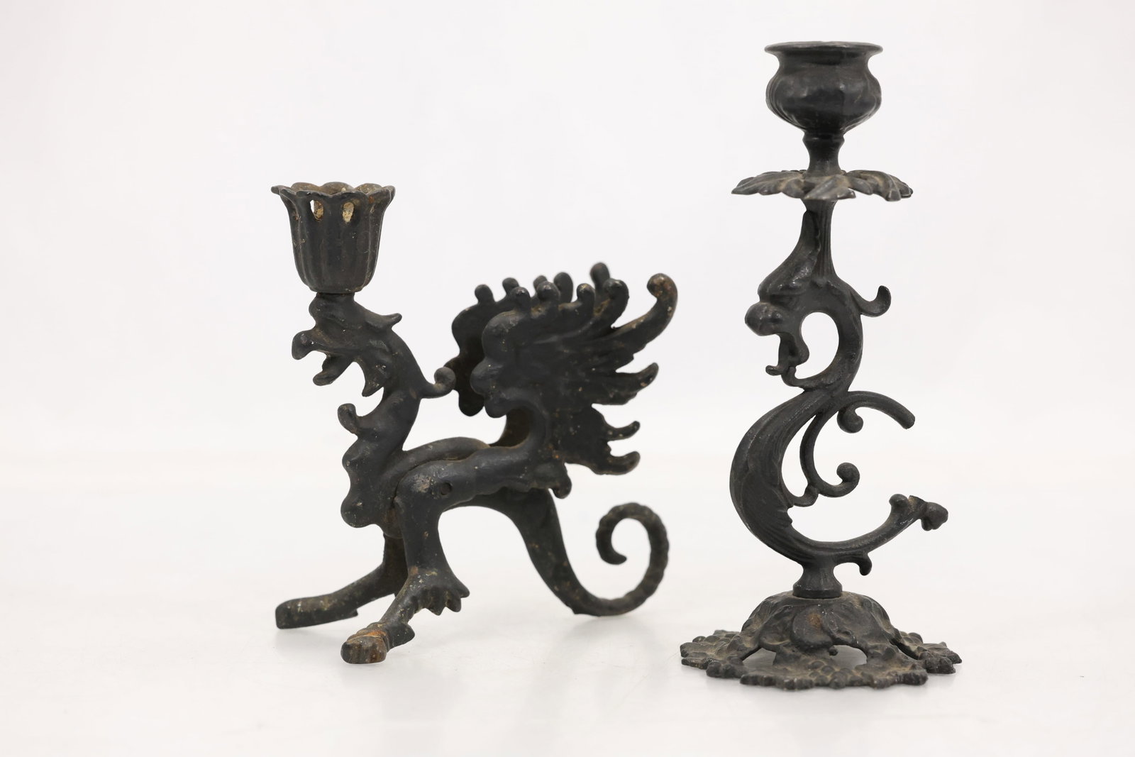 Two Gothic Cast Iron Dragon Candlesticks (1 of 13)