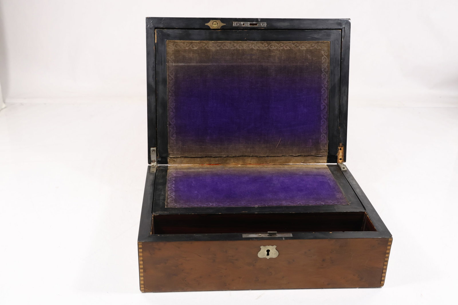 Antique Burr Walnut Veneered Writing Slope or Document Box with Fitted Interior (1 of 12)