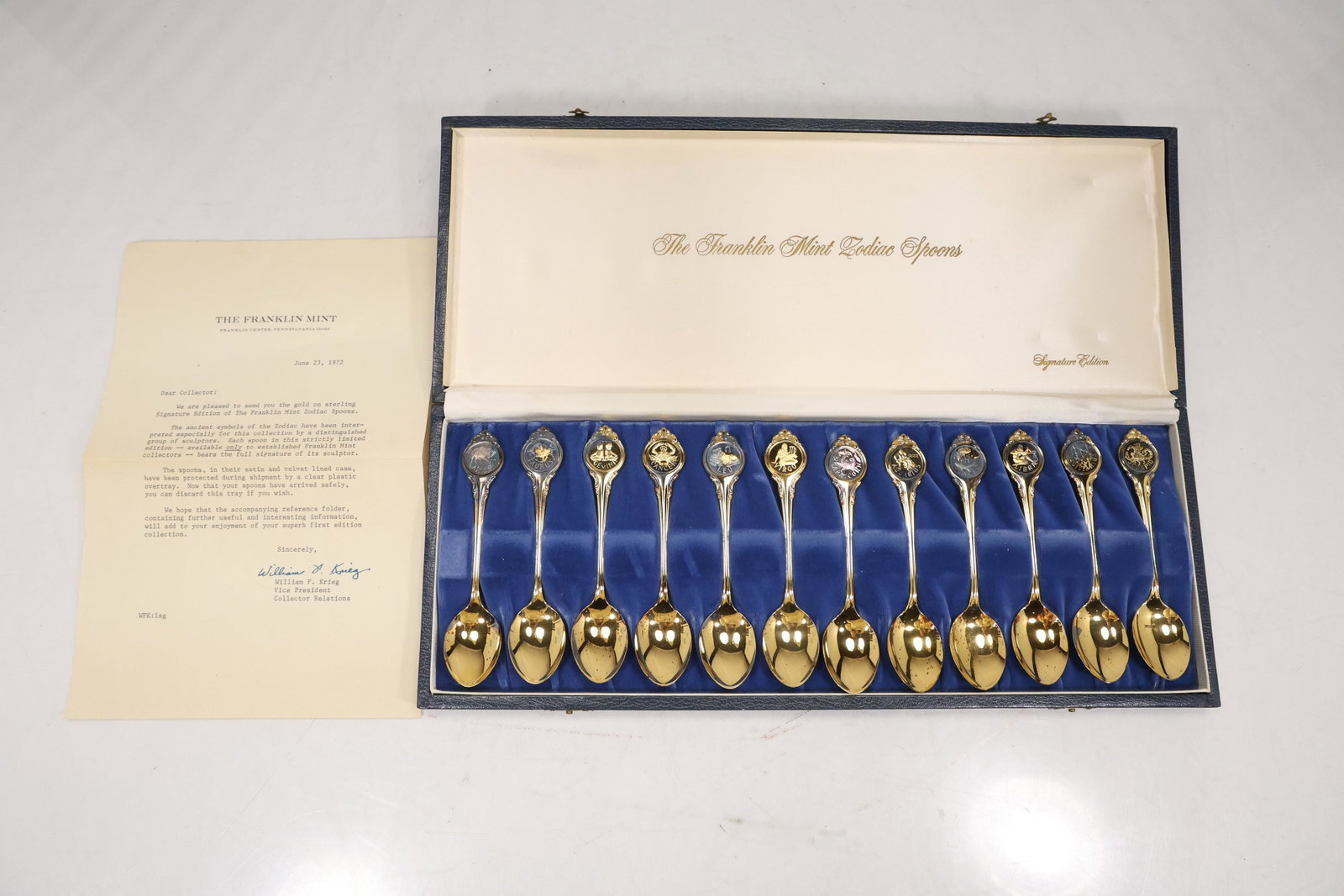 Franklin Mint Zodiac Spoons Gold on Sterling Silver Signed Edition Set (1 of 16)