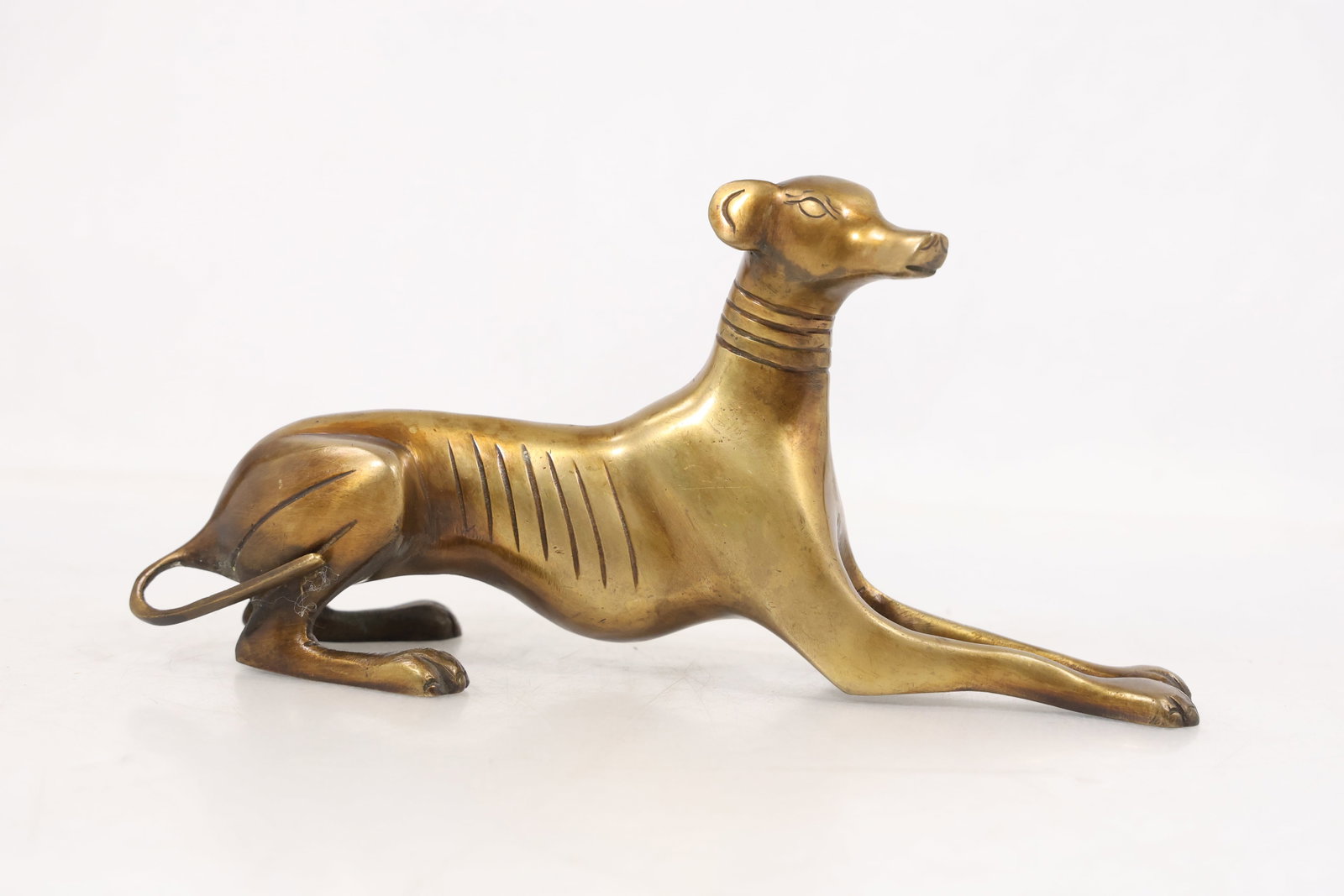 Brass Greyhound Whippet Figure Sculpture in Reclining Pose (1 of 11)