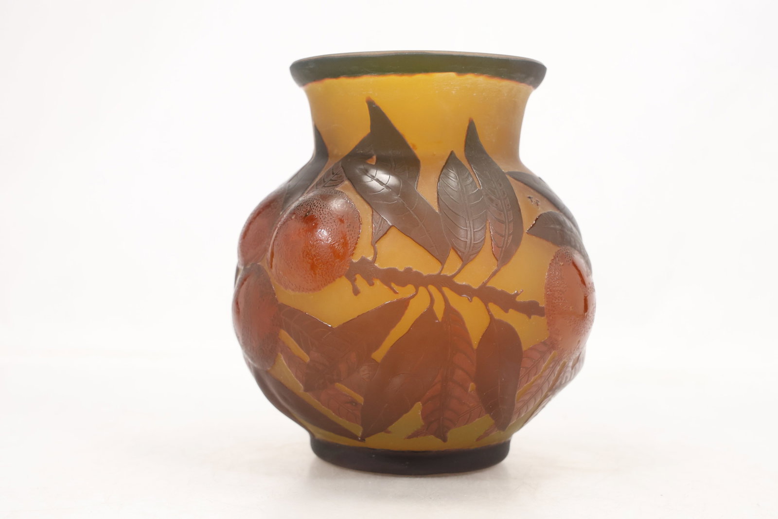 Art Nouveau Style Amber Cameo Glass Vase with Birds and Fruit (1 of 14)
