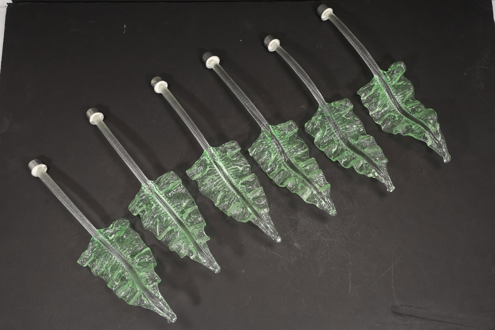 Set of Six Large Green Murano Glass Leaf Chandelier Stems (1 of 20)