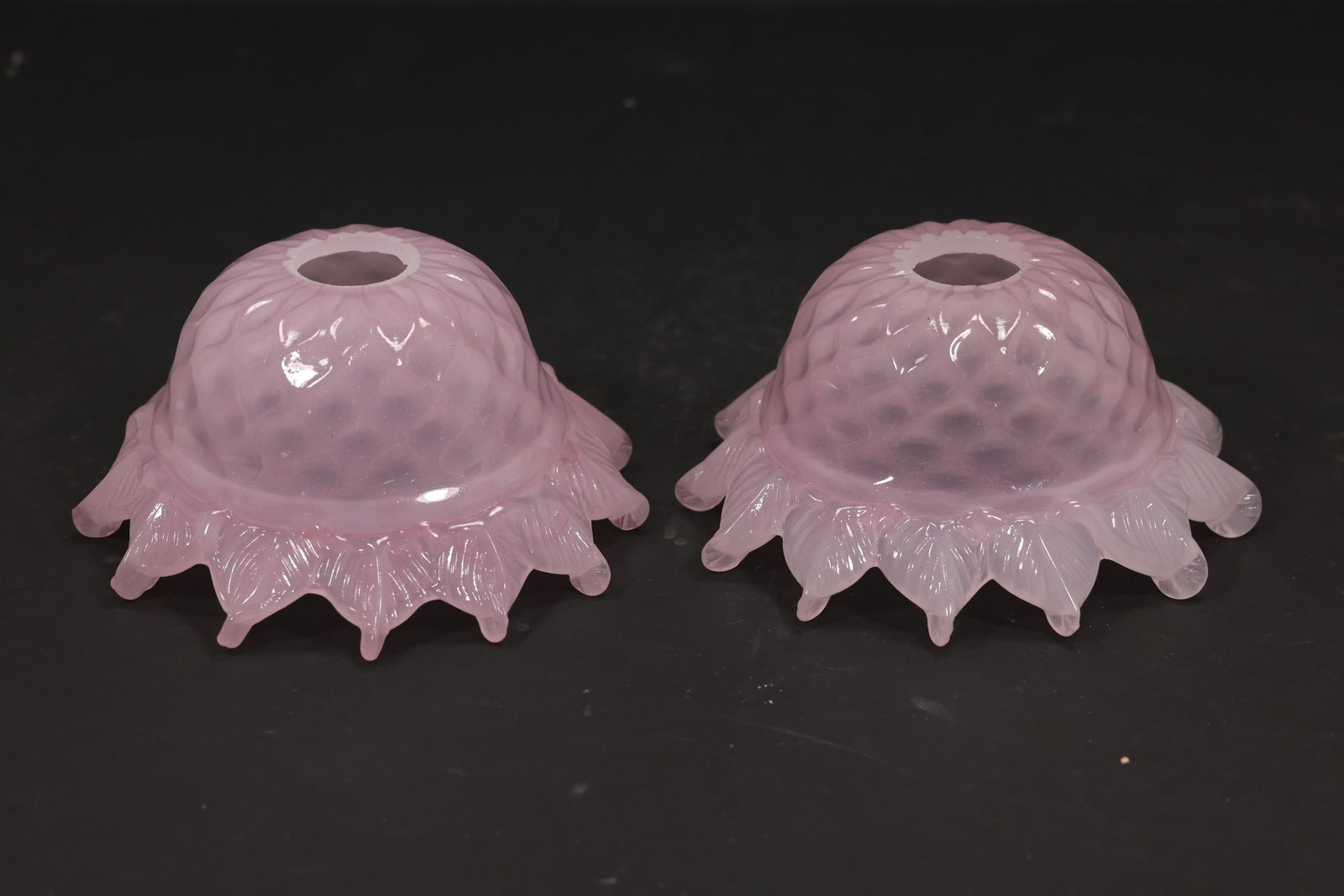Pair Pink Murano Glass Ruffled Chandelier Shades (1 of 16)