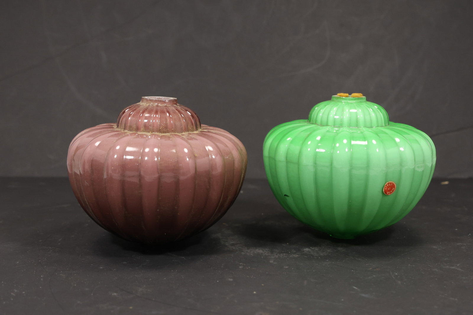 Pair Green and Purple Murano Glass Chandelier Shades (1 of 13)