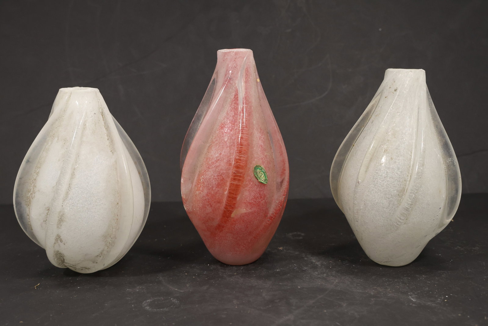 Set of Three White and Red Murano Glass Chandelier Bobeche Bases (1 of 17)