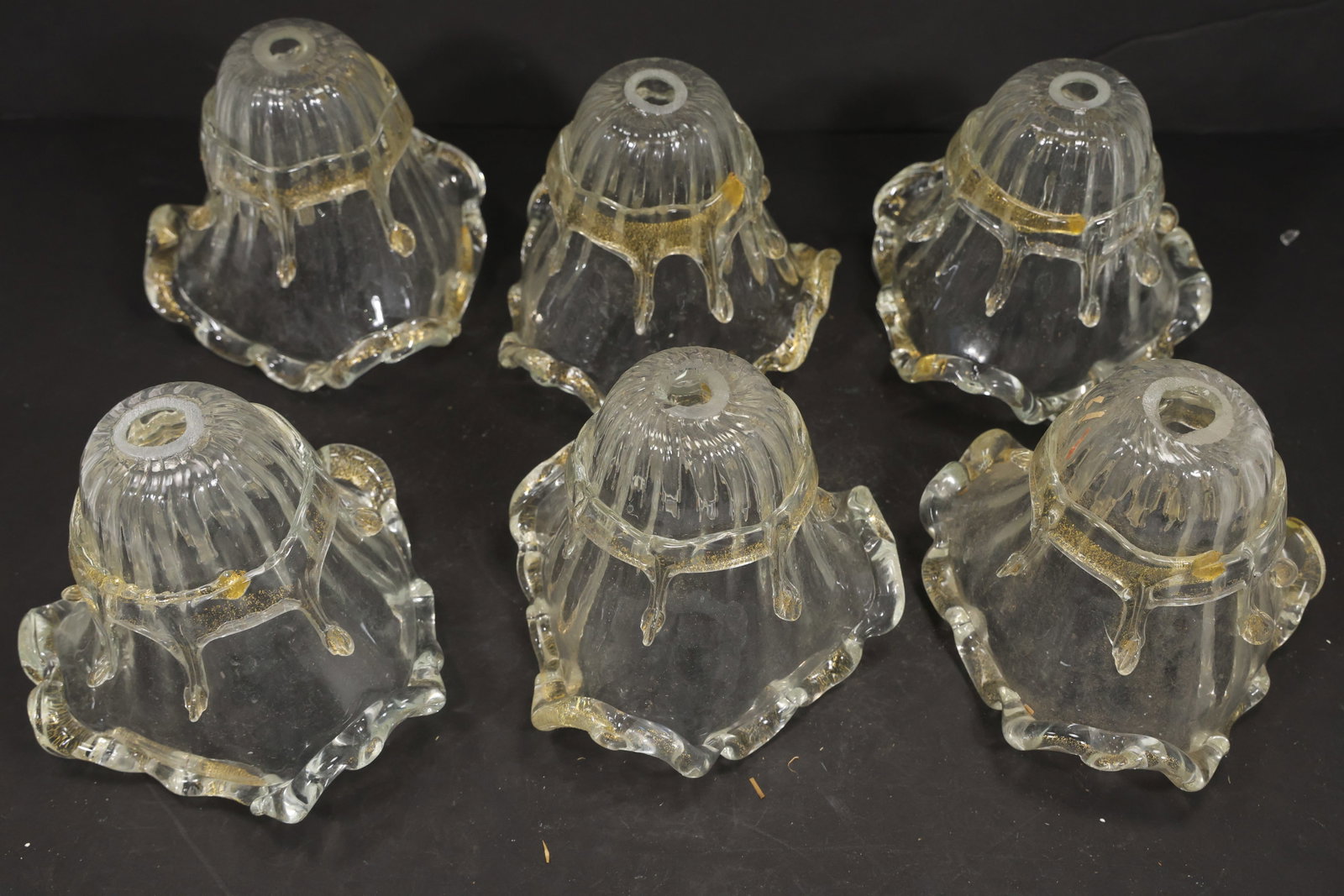 Set of Six Clear Gold Fleck Murano Glass Chandelier Shades (1 of 15)