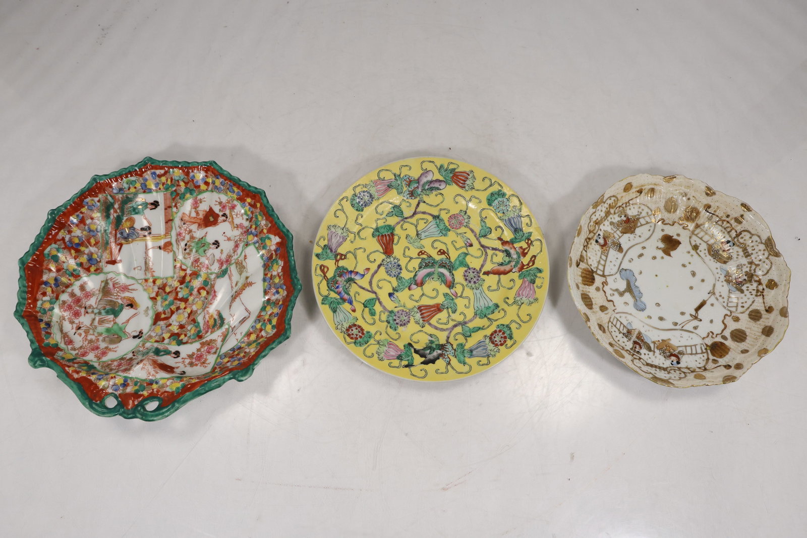 Group of Three Asian Porcelain Decorative Plates with Figural Floral and Butterfly Motifs (1 of 18)