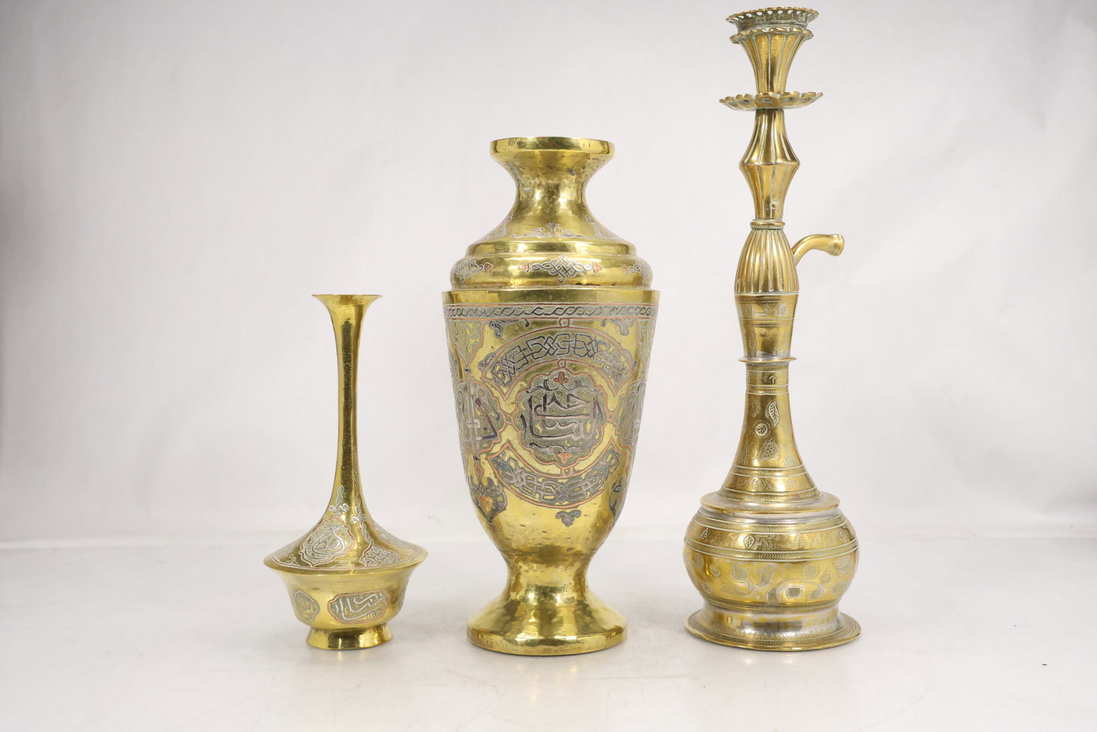 Three Mamluk Revival Inlaid Brass Vessels with Arabic Calligraphy (1 of 20)