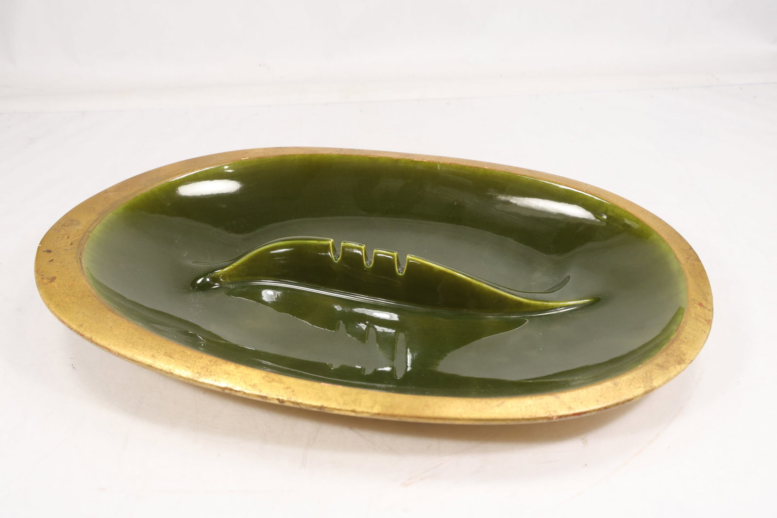 Anthony California Green Enamel Leaf Dish, No. 218 (1 of 13)