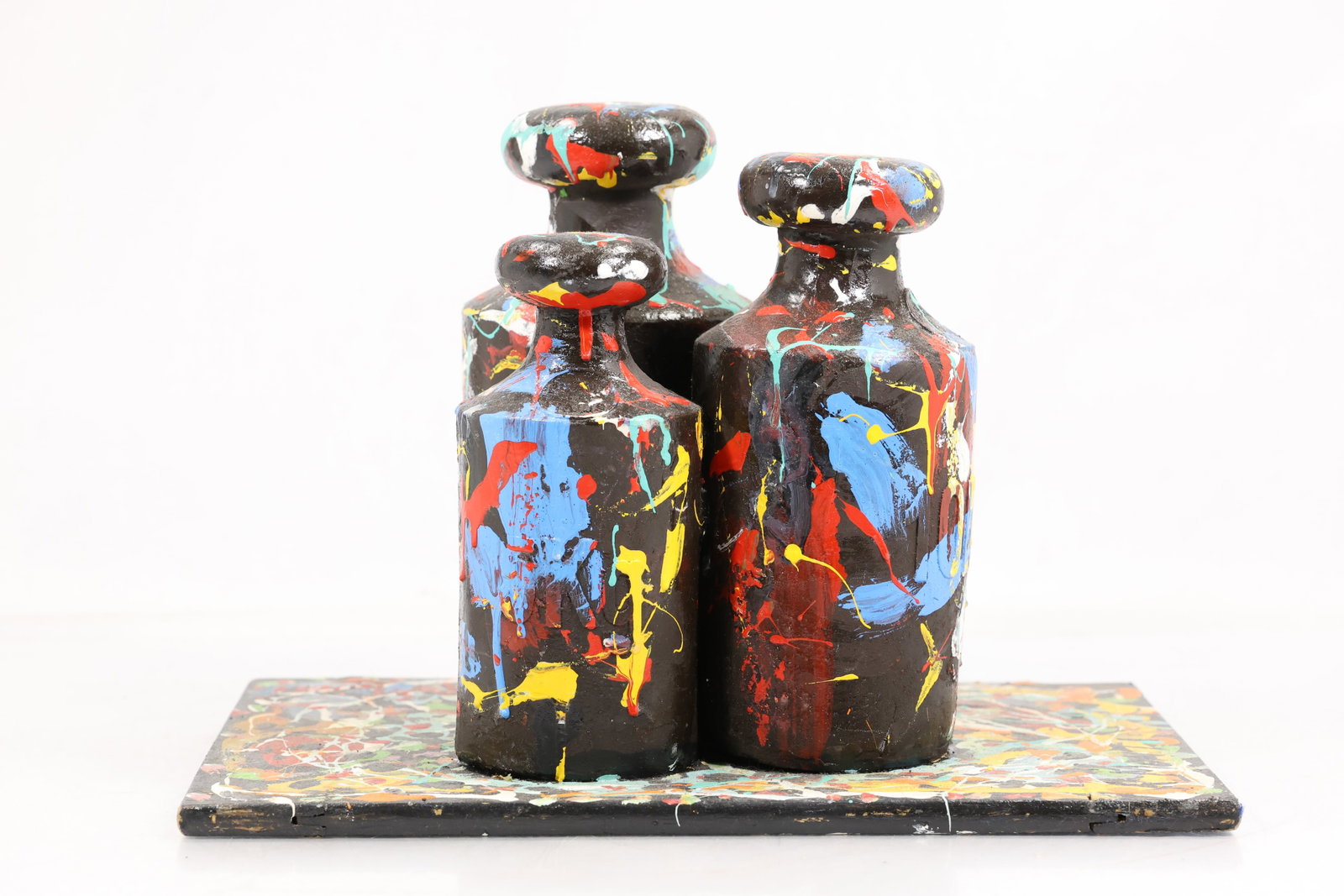 R Monti Abstract Painted Bottle Sculpture on Painted Wood Base (1 of 17)