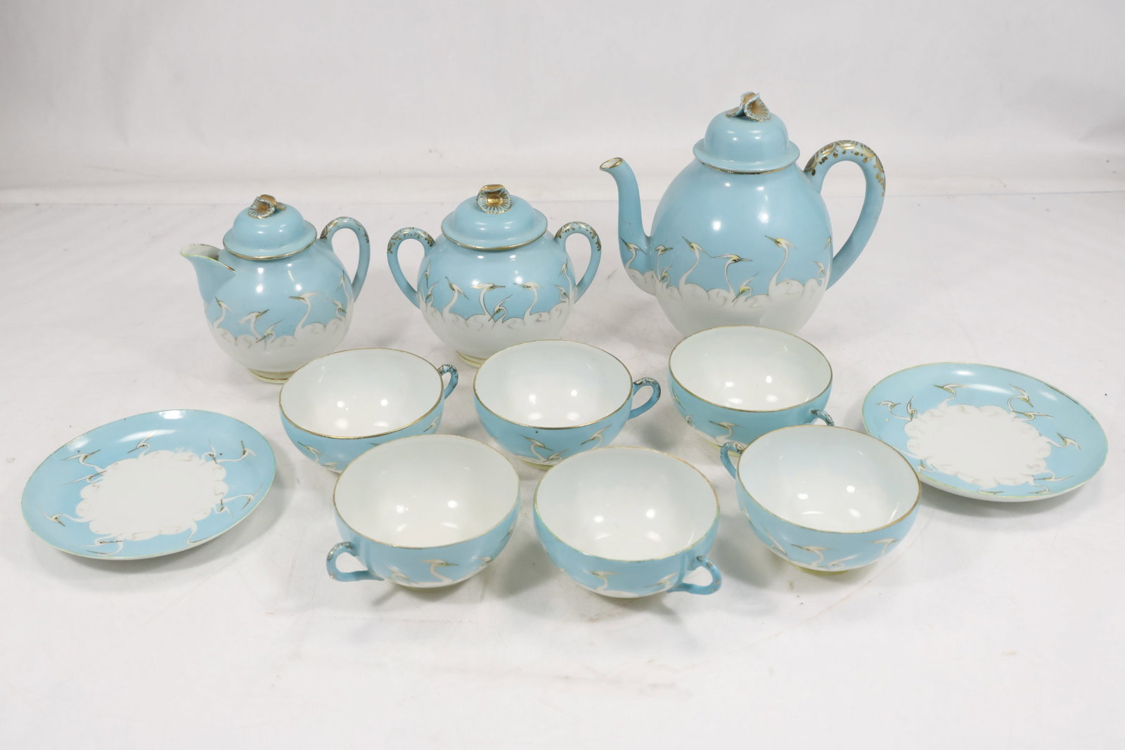 Eleven Piece Hand Painted Nippon Porcelain Crane Tea Service (1 of 17)