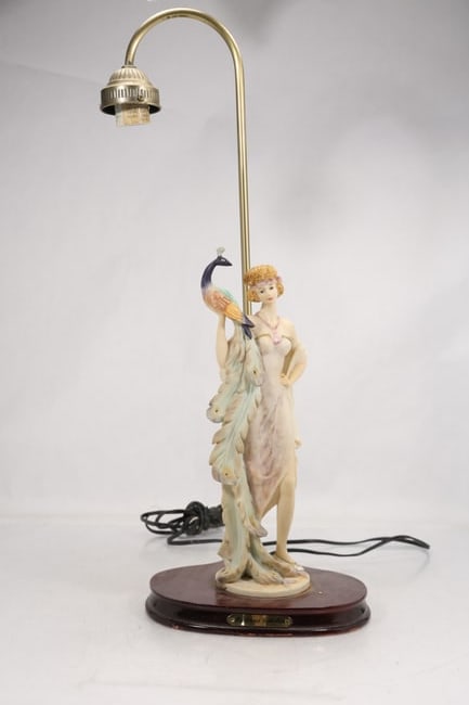 Porcelain Lady and Peacock Figural Lamp (1 of 15)