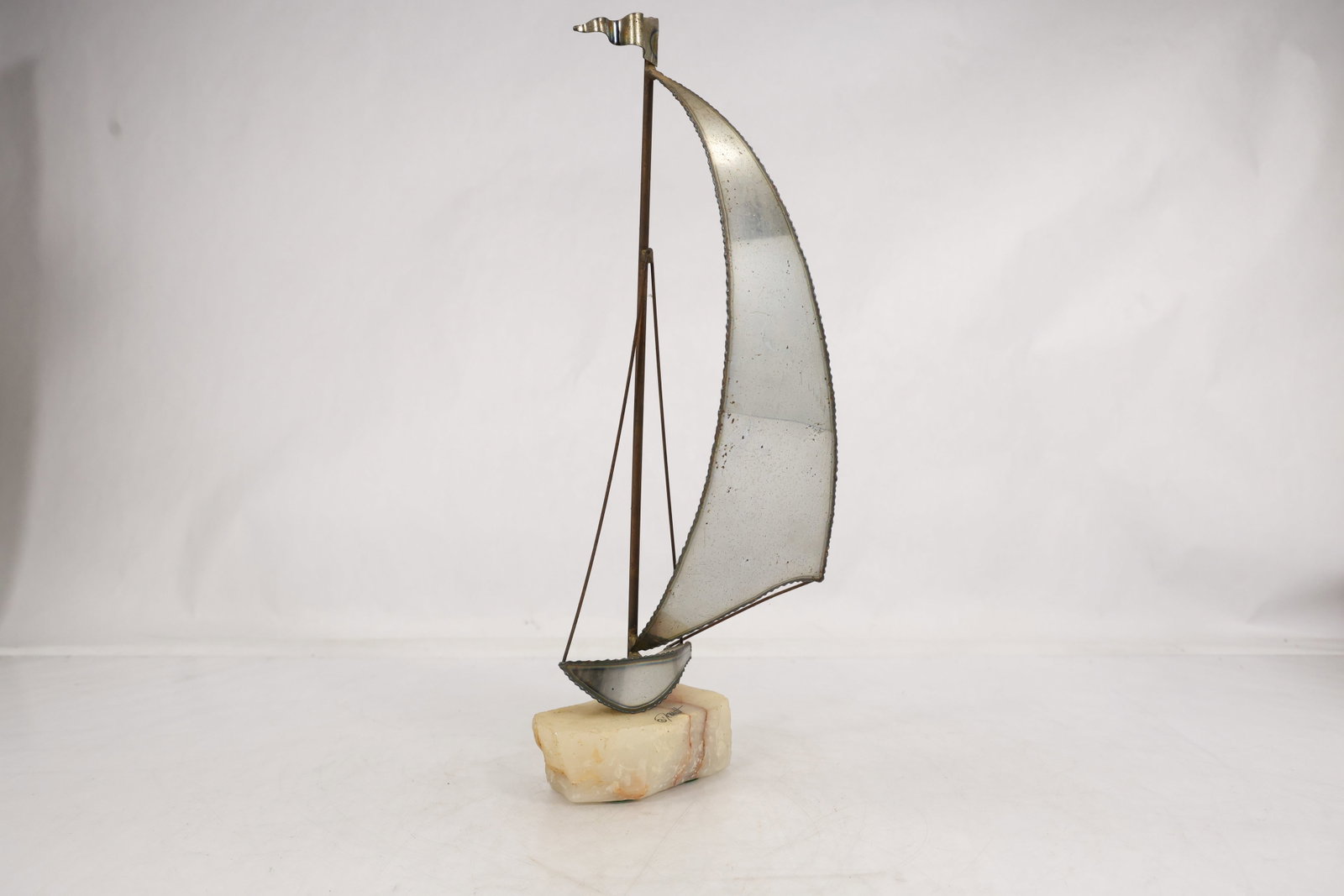 Signed DeMott Brass Sailboat Ship with a Stone Base (1 of 19)
