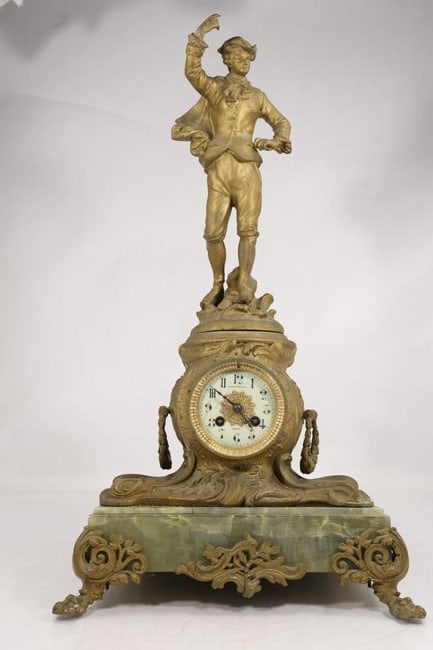French Fabrication Francaise Figural Mantel Clock with Jester Figure and Onyx Base (1 of 19)