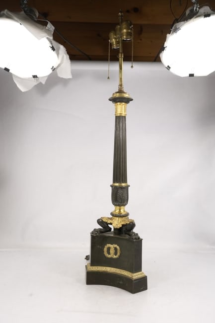 French Empire Style Gilt and Patinated Bronze Column Table Lamp (1 of 13)