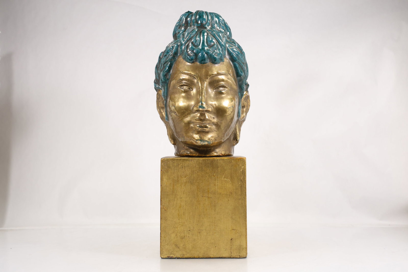 Gilt and Turquoise Buddha Head Sculpture on Display Base (1 of 14)