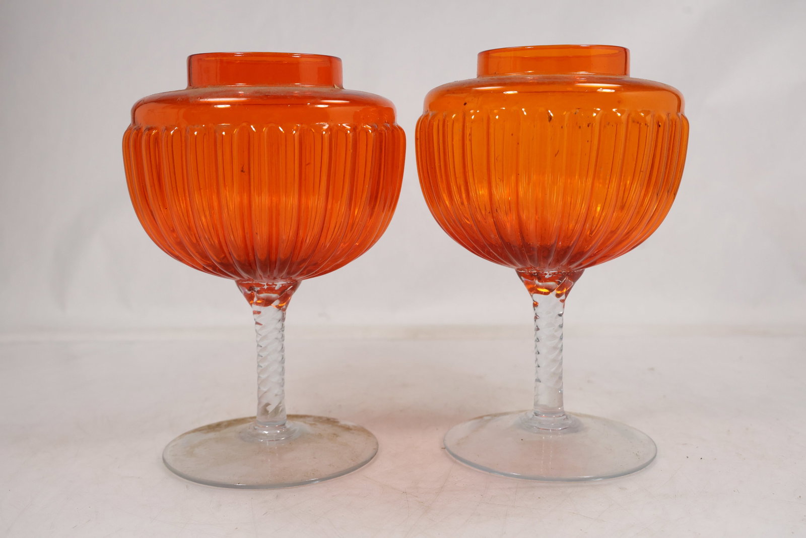 Pair of Mid-Century Orange Ribbed Glass Votive Candle Holders (1 of 13)