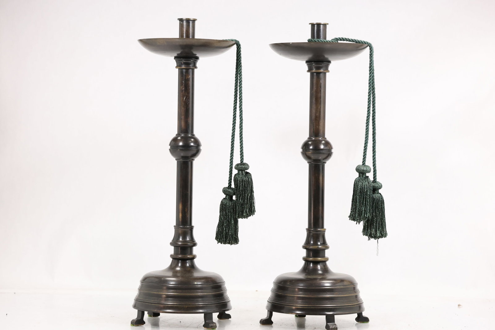 Pair of Vintage Maitland Smith Style Patinated Bronze Candlesticks with Tassels (1 of 10)