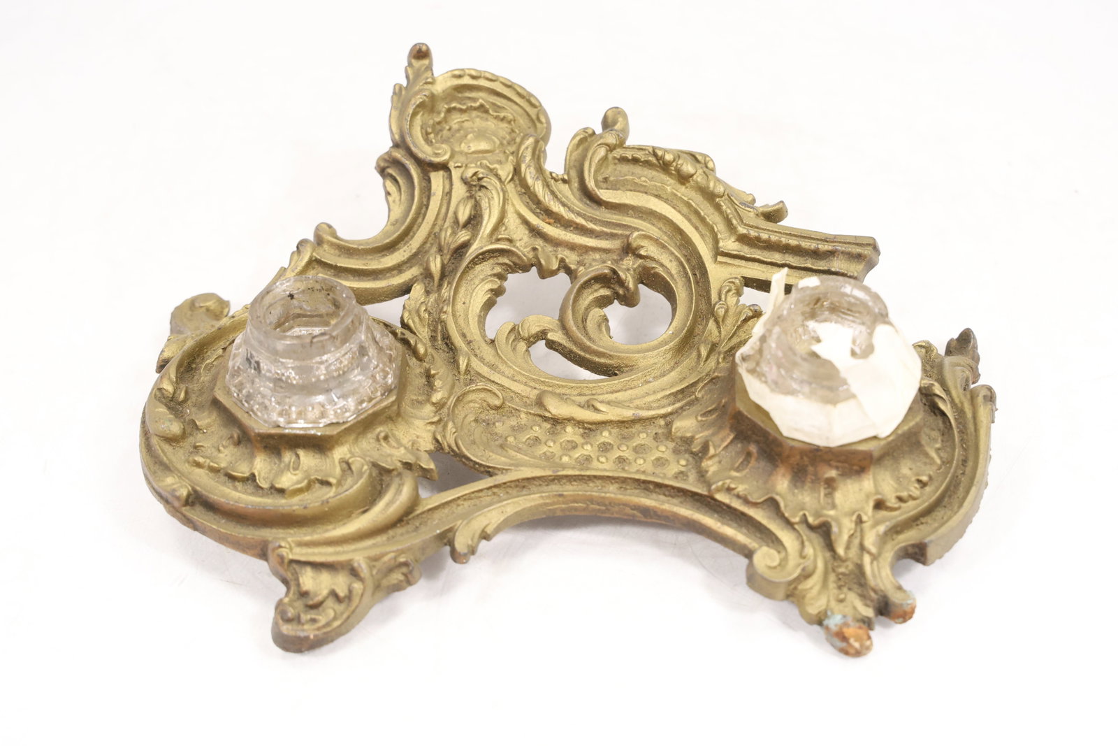Rococo Revival Style Cast Metal Double Inkwell Stand with Glass Inserts See Photo for Damage (1 of 11)