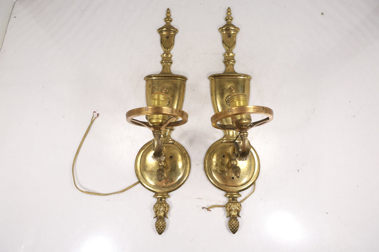 Pair of Vintage Neoclassical Brass Wall Sconces with Pull Chains (1 of 12)