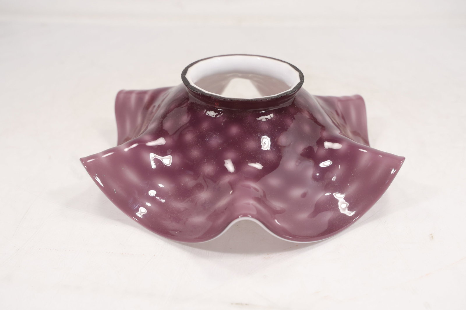 Plum Opalescent Hobnail Glass Lamp Shade Fenton Style Ruffled Form (1 of 12)