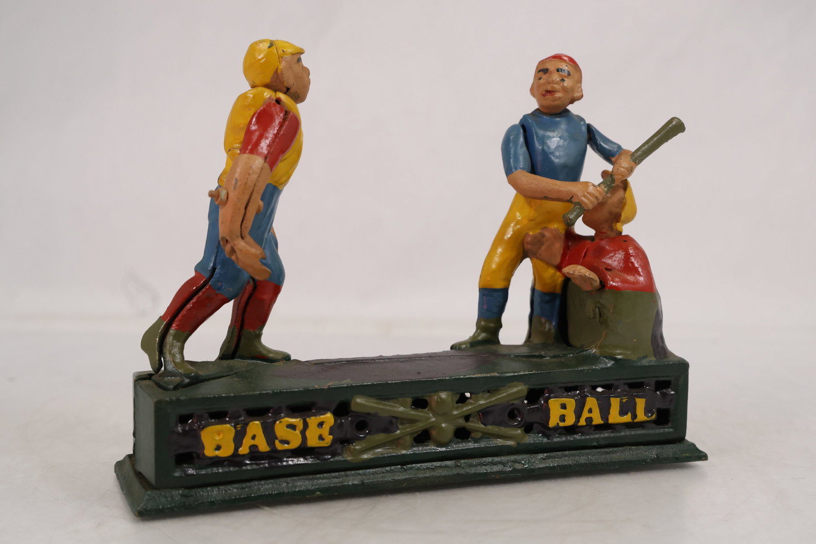 Cast Iron Baseball Mechanical Coin Bank with Batter and Pitcher Figures (1 of 15)