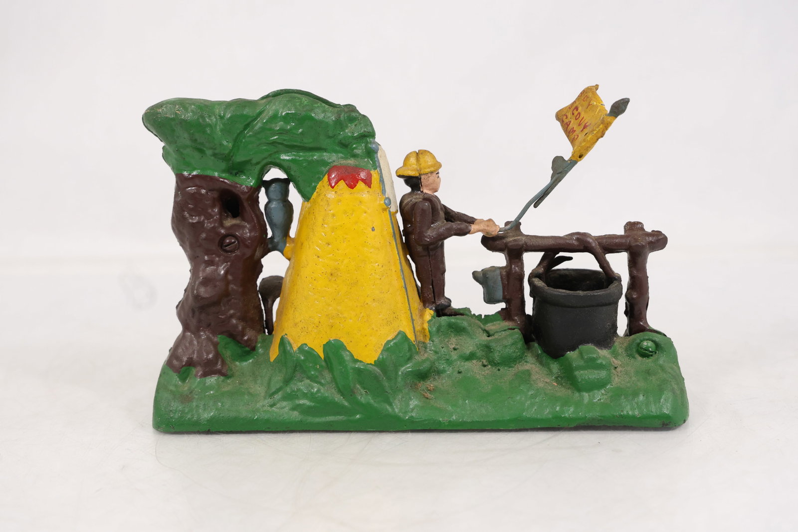 Vintage Cast Iron Mechanical Coin Bank – Camping Scene (1 of 18)